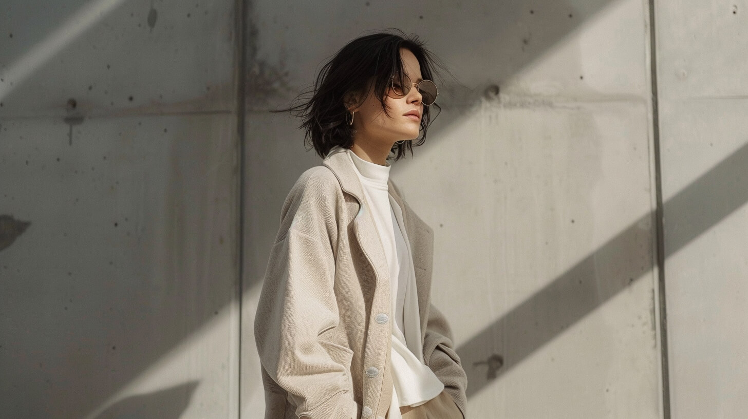 Vrouw in beige outfit laat zien waarom neutrale tinten populair blijven binnen moderne mode