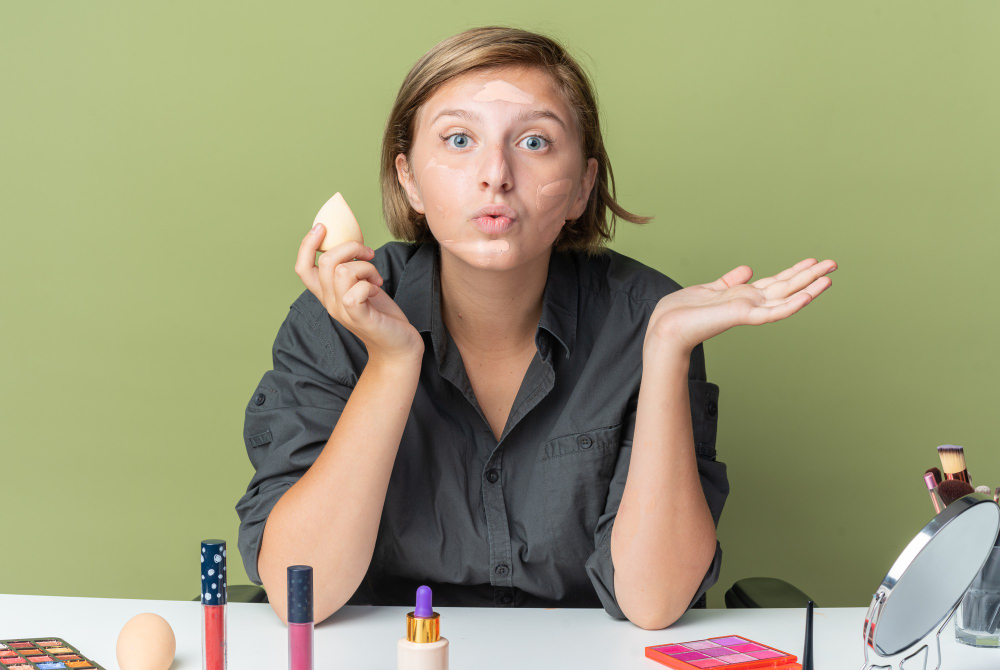 een vrouw maakt zich zelf op